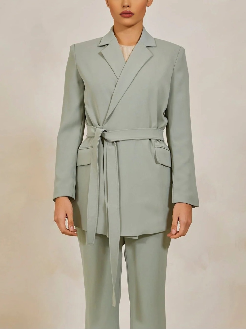 Veiled Collection Sage Green Belted Blazer